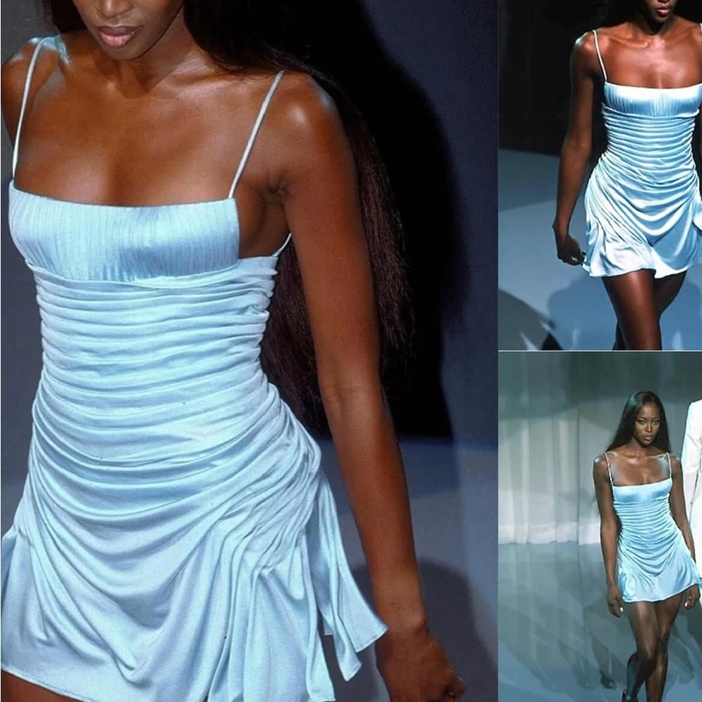 Gianni Versace S/S 2000 Light Blue Mini Ruched Runway Dress